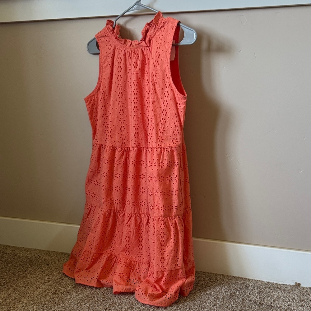 LOFT Coral Eyelet Sleeveless Dress
